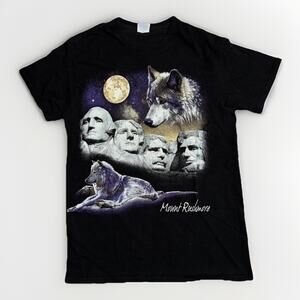 Vintage Mount Rushmore Wolf Moon Graphic T-Shirt Men’s Small 17x25 Black